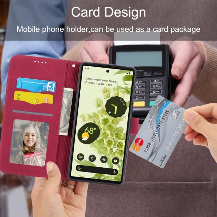 DIERFENG - DIERFENG DF-03 Fodral för Google Pixel 6 - Äkta läder - Röd