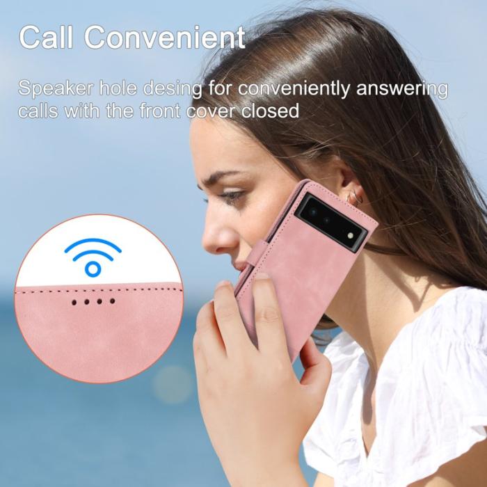 DIERFENG - DIERFENG DF-03 Fodral för Google Pixel 6 - Äkta läder - Rosa