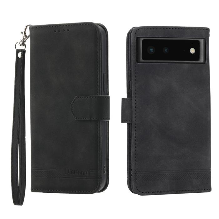 DIERFENG - DIERFENG DF-03 Fodral för Google Pixel 6 Äkta läder - Svart