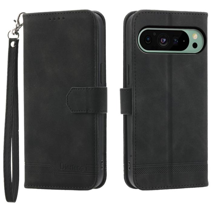 DIERFENG - DIERFENG DF-03 Fodral för Google Pixel 9 - Äkta läder - Svart