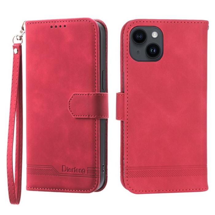 DIERFENG - DIERFENG DF-03 Fodral för iPhone 14 i Imiterat Läder - Röd