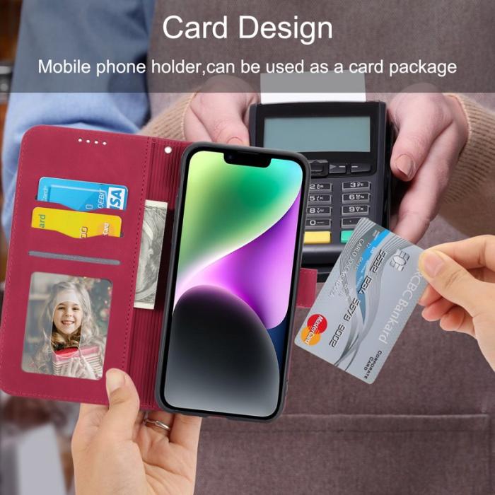 DIERFENG - DIERFENG DF-03 Fodral för iPhone 14 i Imiterat Läder - Röd