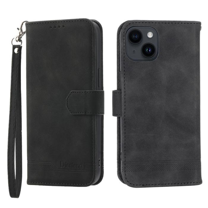 DIERFENG - DIERFENG DF-03 Fodral för iPhone 14 i Impr. Läder - Svart