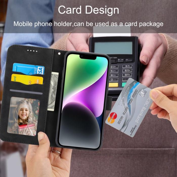 DIERFENG - DIERFENG DF-03 Fodral för iPhone 14 i Impr. Läder - Svart