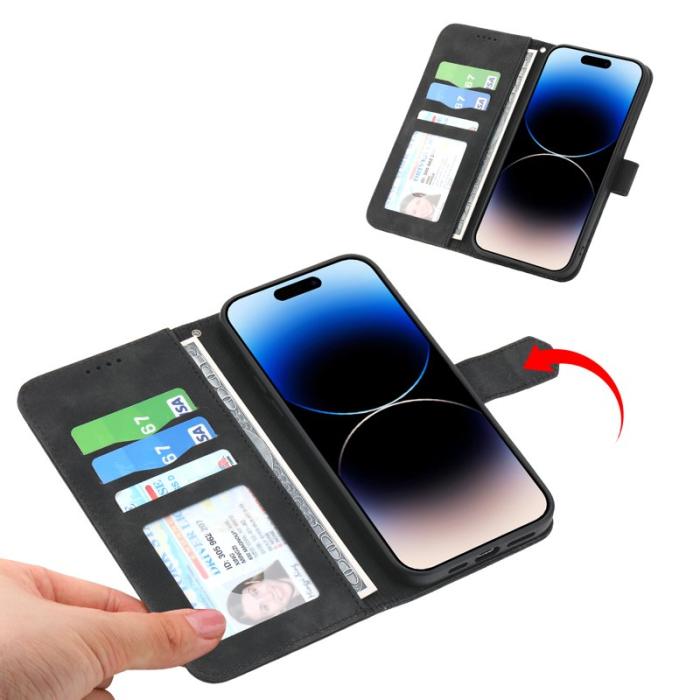 DIERFENG - DIERFENG DF-03 Fodral för iPhone 15 Pro - Äkta läder - Svart