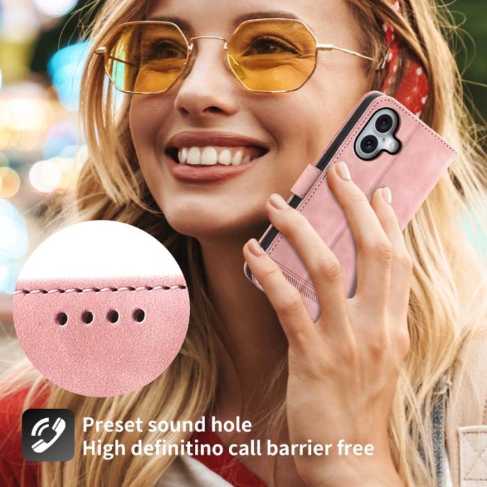 DIERFENG - DIERFENG DF-03 Fodral för iPhone 16 - Äkta läder - Rosa