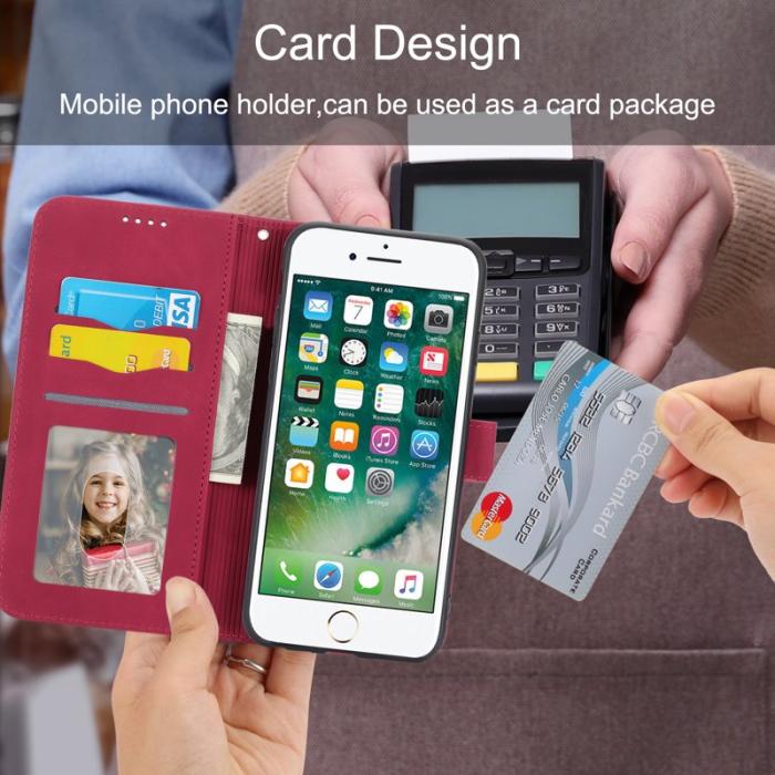 DIERFENG - DIERFENG DF-03 Fodral för iPhone 7/8/SE (2020/2022) - Äkta läder - Röd