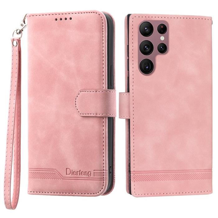 DIERFENG - DIERFENG DF-03 Fodral för Samsung Galaxy S22 Ultra 5G - PU Läder - Rosa