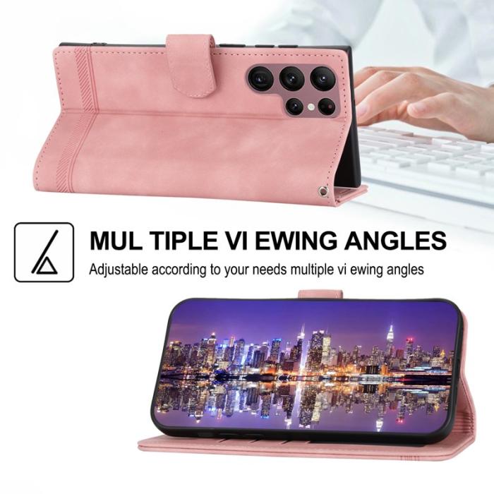 DIERFENG - DIERFENG DF-03 Fodral för Samsung Galaxy S22 Ultra 5G - PU Läder - Rosa
