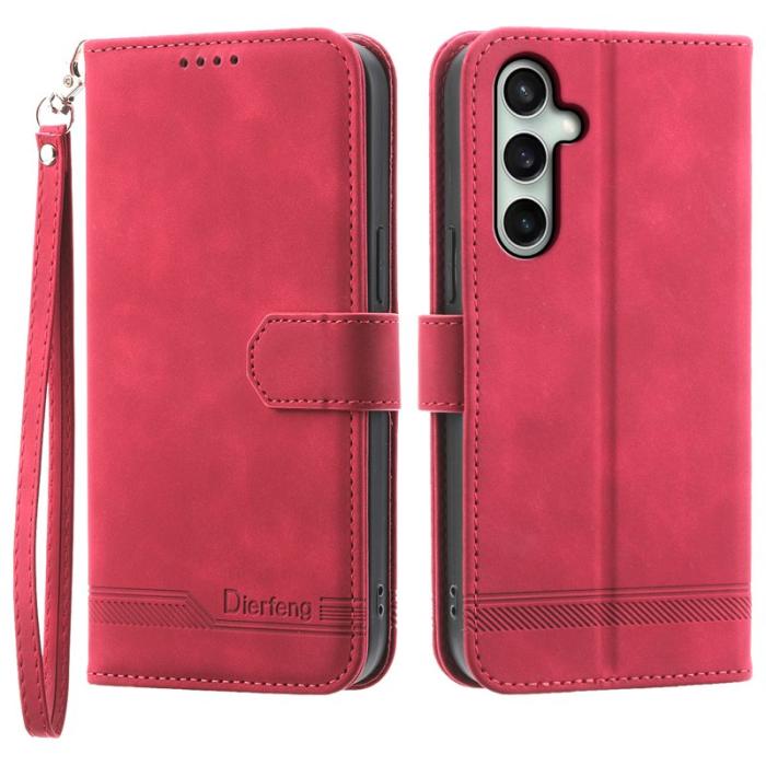 DIERFENG - DIERFENG DF-03 Fodral för Samsung Galaxy S24 FE Äkta läder - Röd