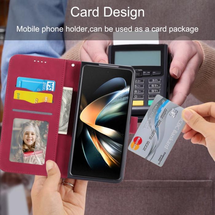 DIERFENG - DIERFENG DF-03 Fodral för Samsung Galaxy Z Fold6 5G - Äkta läder - Röd