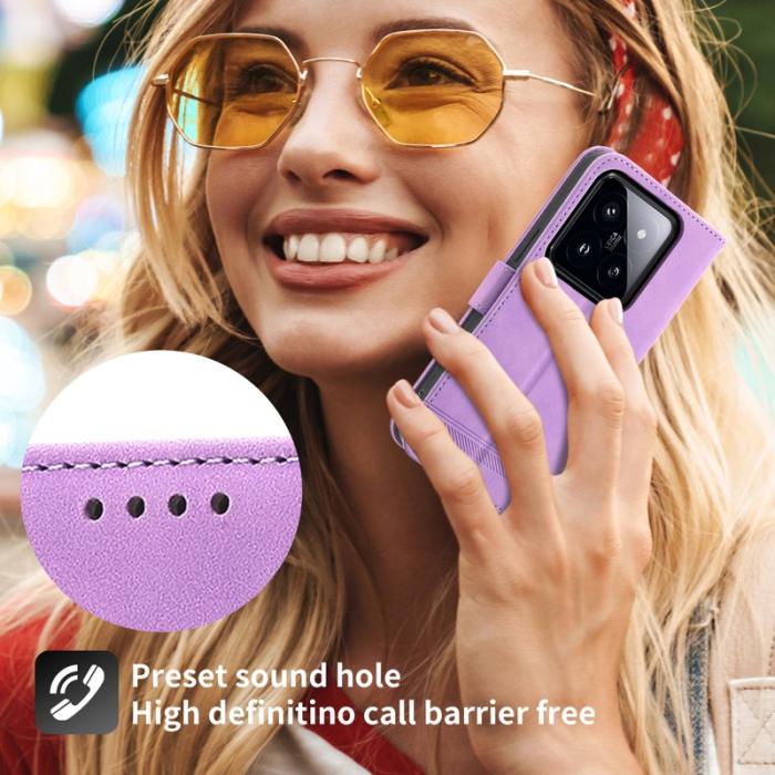 DIERFENG - DIERFENG DF-03 Fodral för Xiaomi 14 Pro - Scratch-resistant PU Läder - Lila