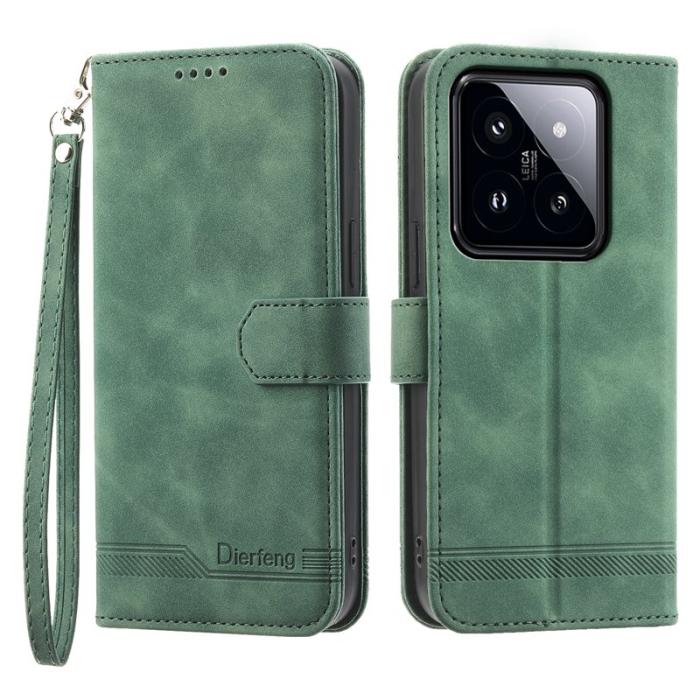 DIERFENG - DIERFENG DF-03 Fodral för Xiaomi 14 Pro - Scratch-resistant PU Leather - Grön