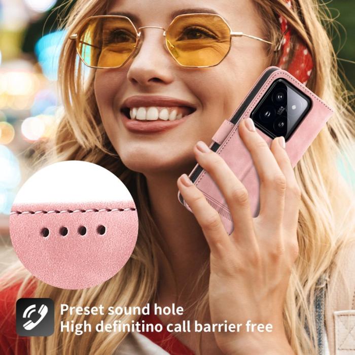 DIERFENG - DIERFENG DF-03 Fodral för Xiaomi 14 Pro - Scratch-resistant PU Leather - Pink