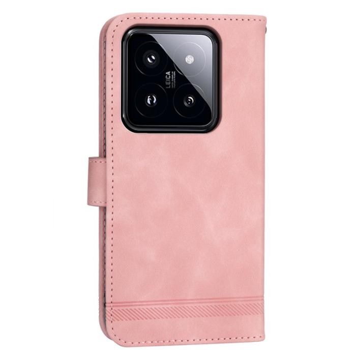 DIERFENG - DIERFENG DF-03 Fodral för Xiaomi 14 Pro - Scratch-resistant PU Leather - Pink