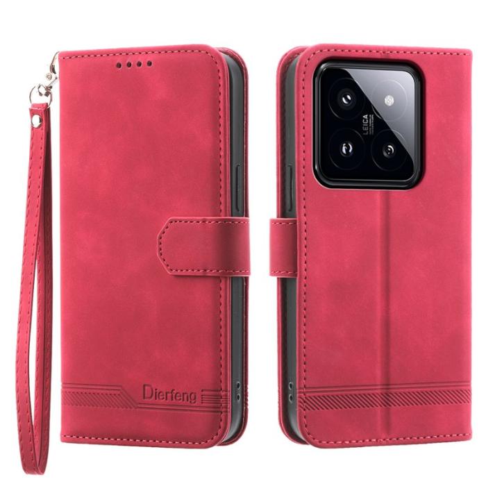 DIERFENG - DIERFENG DF-03 Fodral för Xiaomi 14 Pro - Scratch-resistant PU Leather - Röd