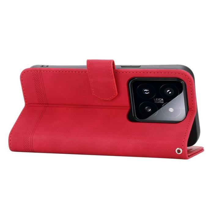 DIERFENG - DIERFENG DF-03 Fodral för Xiaomi 14 Pro - Scratch-resistant PU Leather - Röd