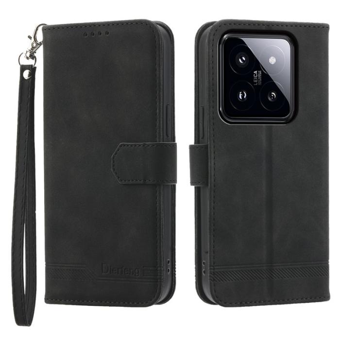 DIERFENG - DIERFENG DF-03 Fodral för Xiaomi 14 Pro - Scratch-resistant PU Leather - Svart