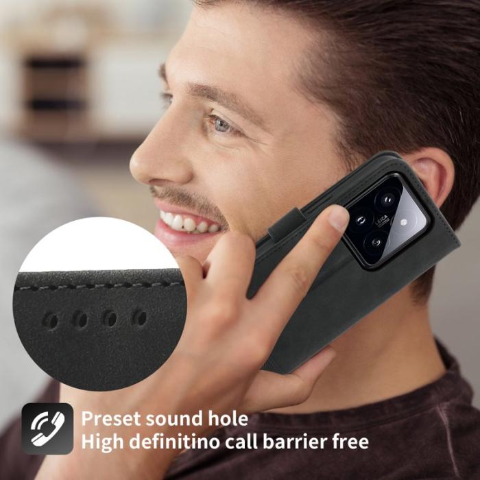 DIERFENG - DIERFENG DF-03 Fodral för Xiaomi 14 Pro - Scratch-resistant PU Leather - Svart