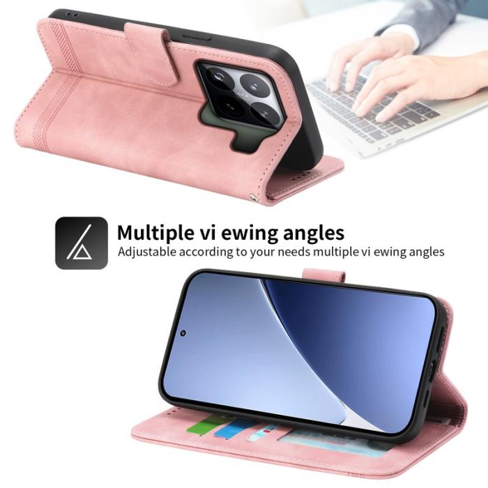 DIERFENG - DIERFENG DF-03 Fodral för Xiaomi 15 Pro Äkta läder - Rosa