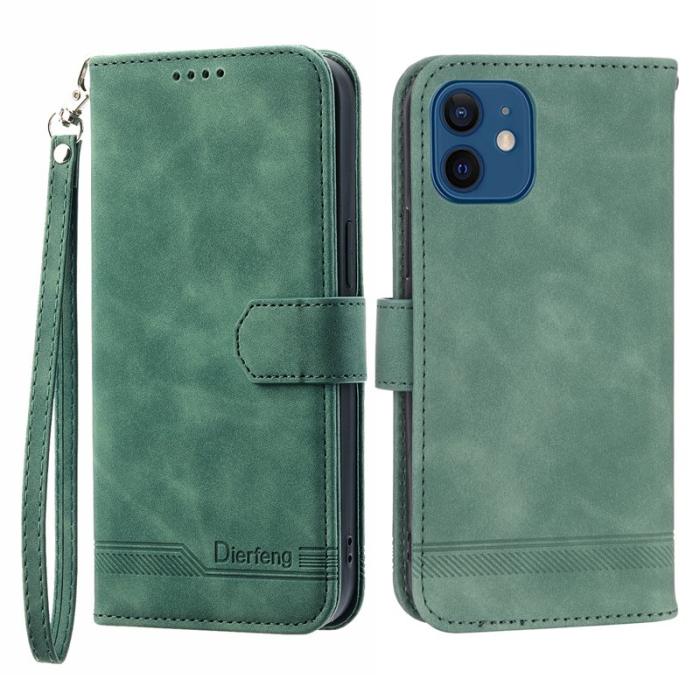 DIERFENG - DIERFENG DF-03 Fodral i Äkta läder - Grön - iPhone 12 / 12 Pro