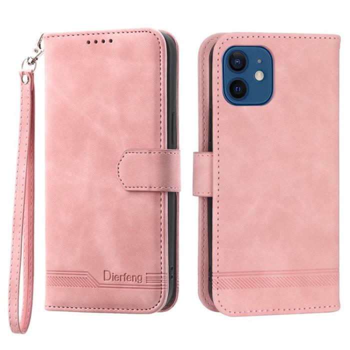 DIERFENG - DIERFENG DF-03 Fodral i Äkta läder - Rosa för iPhone 12/12 Pro