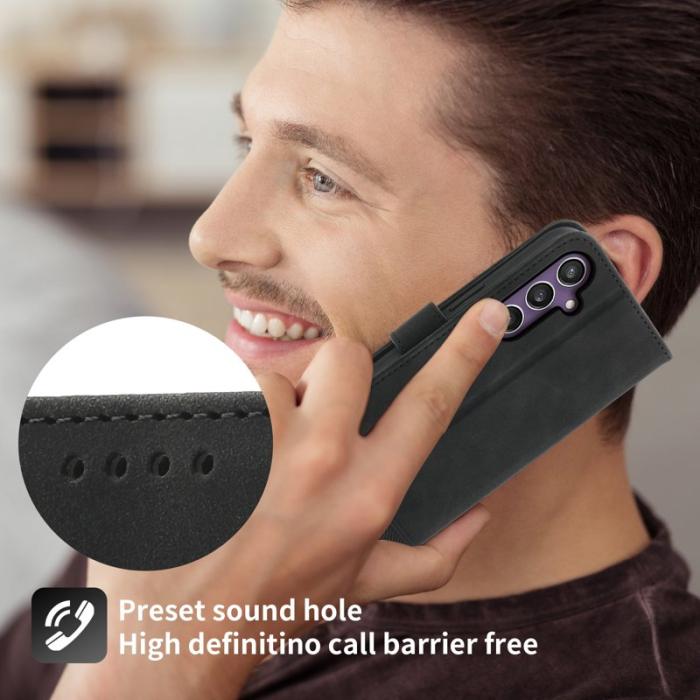 DIERFENG - DIERFENG DF-03 Fodral PU Leather Flip - Svart för Samsung Galaxy S24+