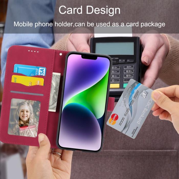 DIERFENG - DIERFENG DF-03 iPhone 14 Plus Fodral Äkta läder - Röd