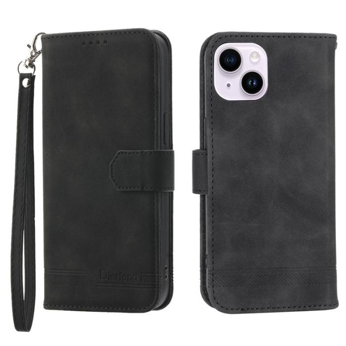 DIERFENG - DIERFENG DF-03 iPhone 14 Plus Fodral Äkta läder - Svart