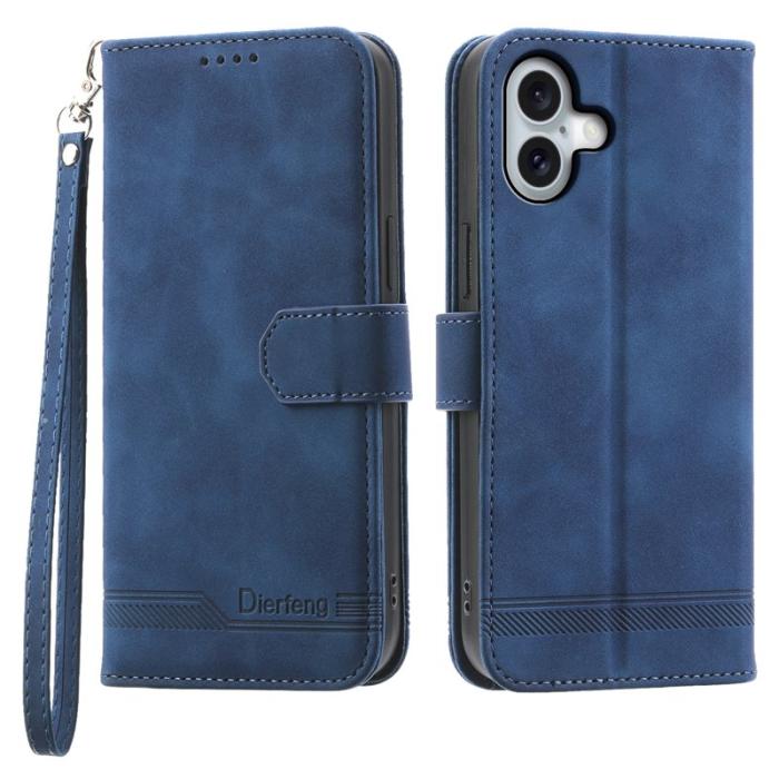 DIERFENG - DIERFENG DF-03 iPhone 16 Plus Wallet Fodral Äkta läder - Blå