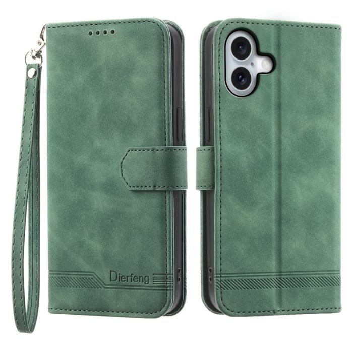 DIERFENG - DIERFENG DF-03 iPhone 16 Plus Wallet Fodral Äkta läder - Grön