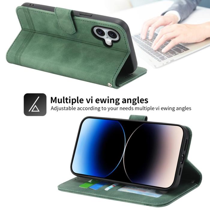 DIERFENG - DIERFENG DF-03 iPhone 16 Plus Wallet Fodral Äkta läder - Grön