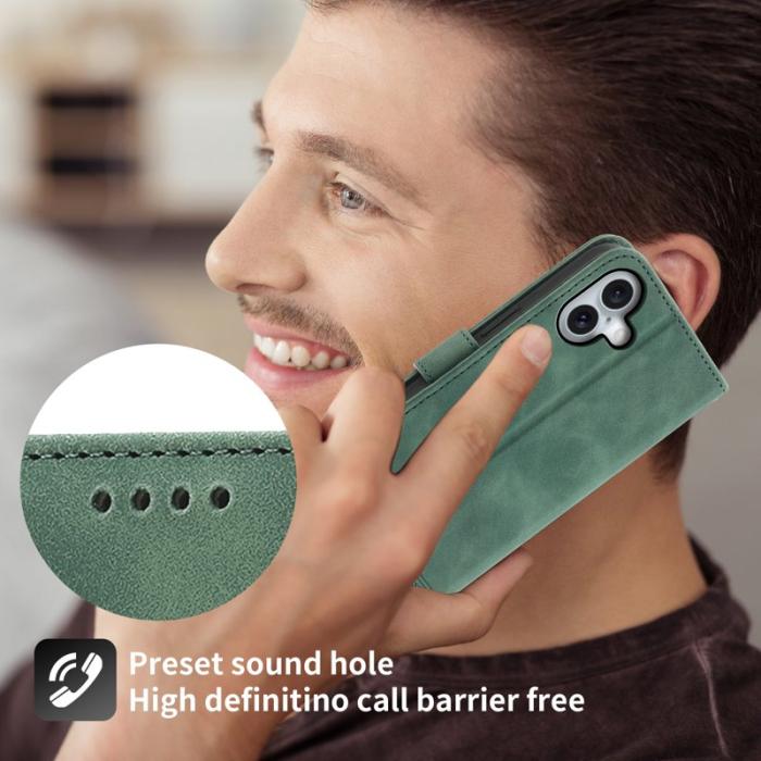 DIERFENG - DIERFENG DF-03 iPhone 16 Plus Wallet Fodral Äkta läder - Grön