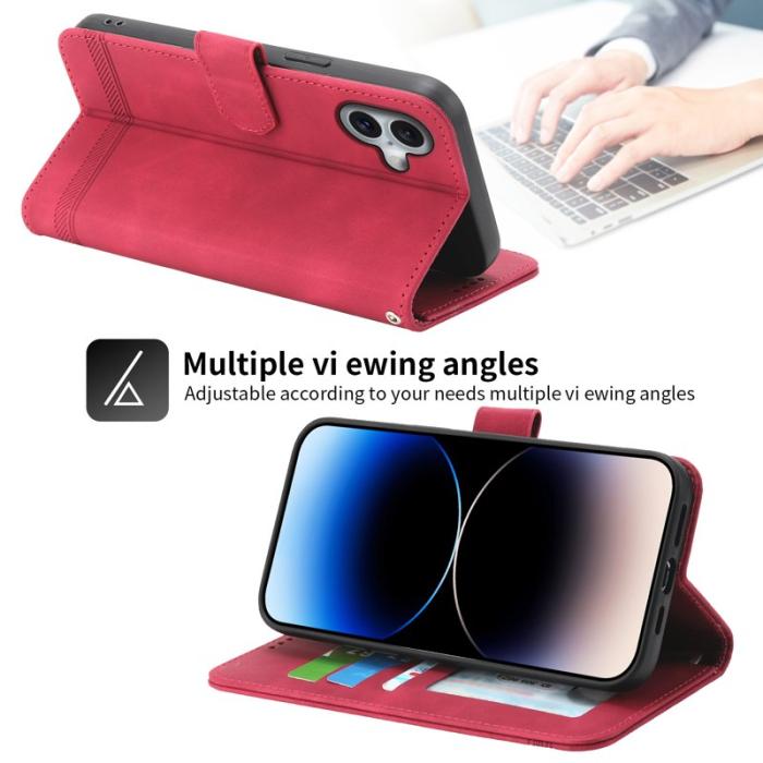 DIERFENG - DIERFENG DF-03 iPhone 16 Plus Wallet Fodral Äkta läder - Röd