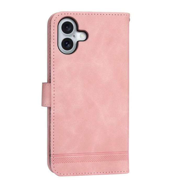 DIERFENG - DIERFENG DF-03 iPhone 16 Plus Wallet Fodral Äkta läder - Rosa
