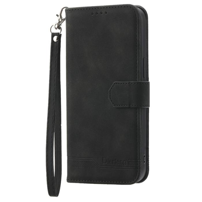 DIERFENG - DIERFENG DF-03 iPhone 16 Plus Wallet Fodral Äkta läder - Svart