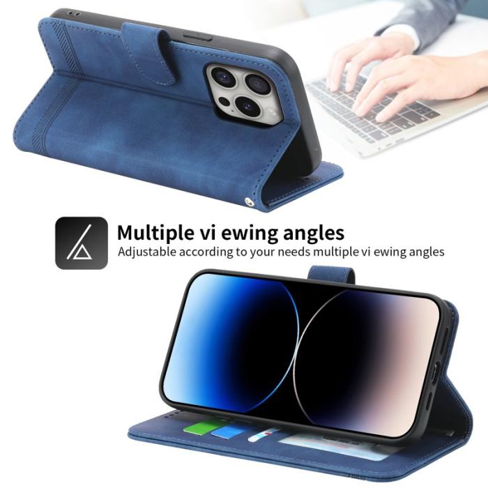 DIERFENG - DIERFENG DF-03 iPhone 16 Pro Fodral Äkta läder - Blå