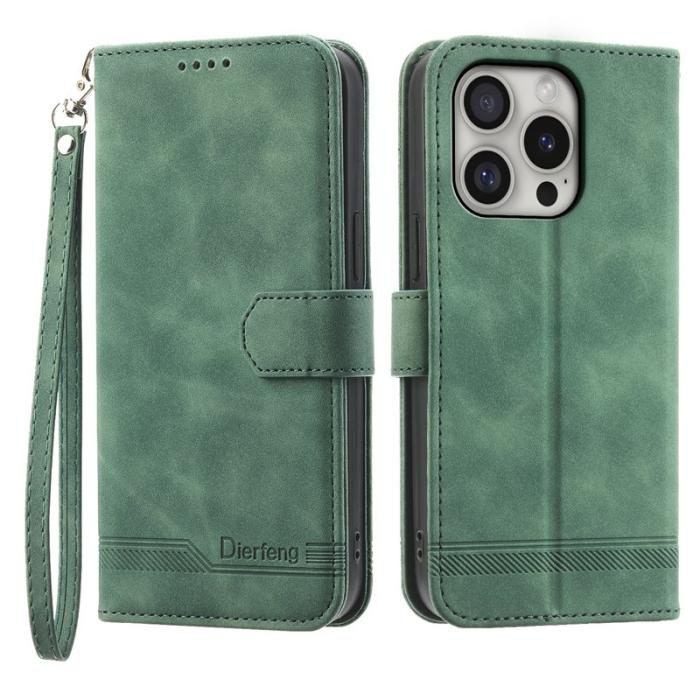 DIERFENG - DIERFENG DF-03 iPhone 16 Pro Fodral Äkta läder - Grön