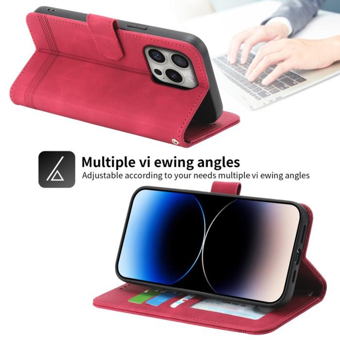 DIERFENG - DIERFENG DF-03 iPhone 16 Pro Fodral Äkta läder - Röd