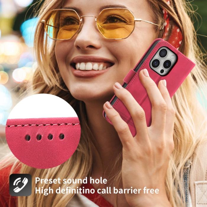 DIERFENG - DIERFENG DF-03 iPhone 16 Pro Fodral Äkta läder - Röd