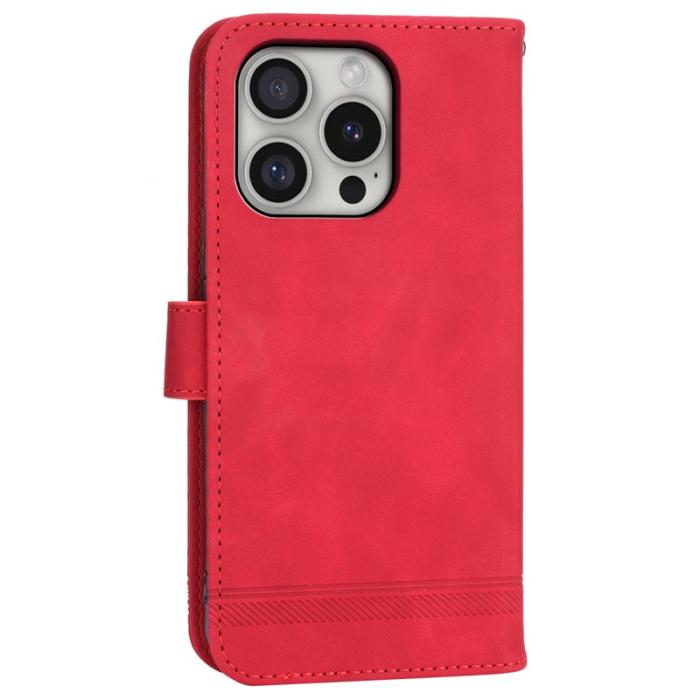 DIERFENG - DIERFENG DF-03 iPhone 16 Pro Fodral Äkta läder - Röd