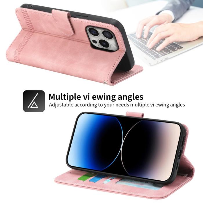 DIERFENG - DIERFENG DF-03 iPhone 16 Pro Fodral Äkta läder - Rosa