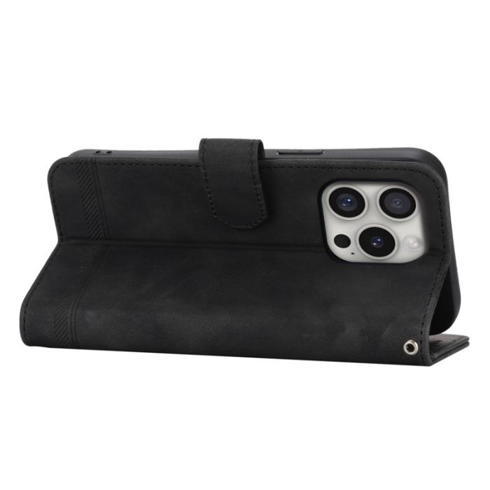 DIERFENG - DIERFENG DF-03 iPhone 16 Pro Fodral Äkta läder - Svart