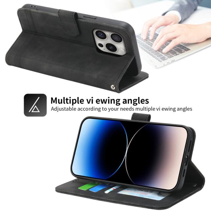 DIERFENG - DIERFENG DF-03 iPhone 16 Pro Fodral Äkta läder - Svart