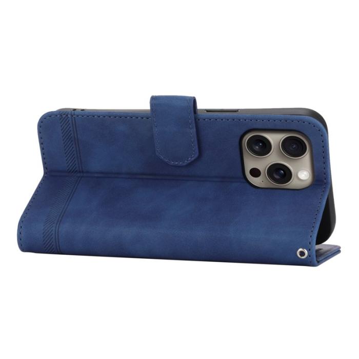 DIERFENG - DIERFENG DF-03 iPhone 16 Pro Max Wallet Fodral Äkta läder - Blå