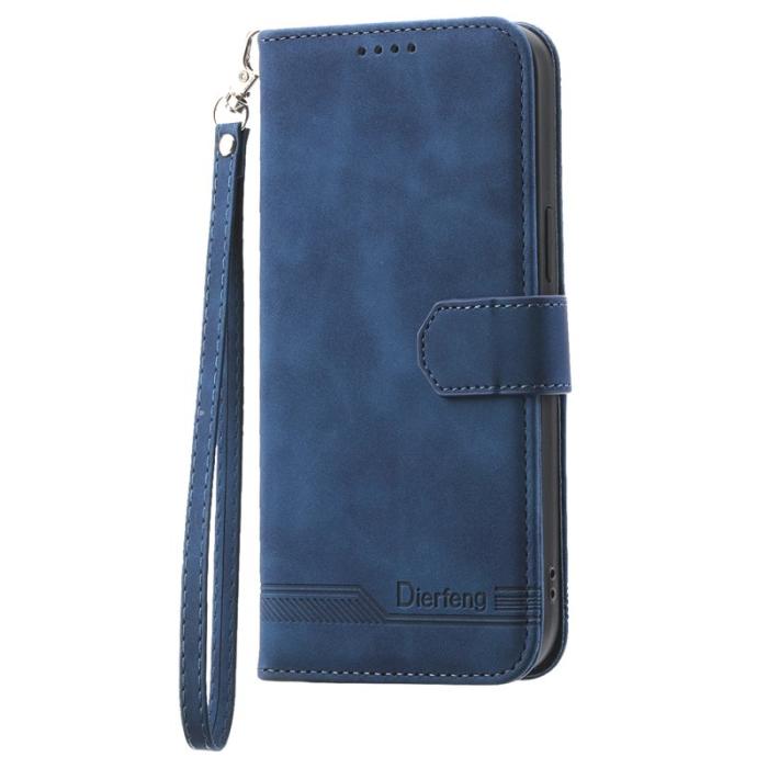DIERFENG - DIERFENG DF-03 iPhone 16 Pro Max Wallet Fodral Äkta läder - Blå