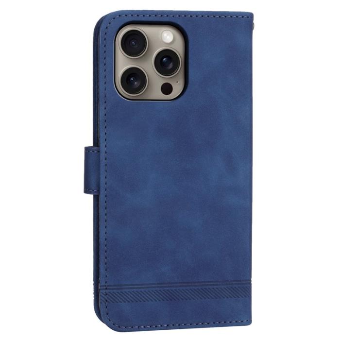 DIERFENG - DIERFENG DF-03 iPhone 16 Pro Max Wallet Fodral Äkta läder - Blå