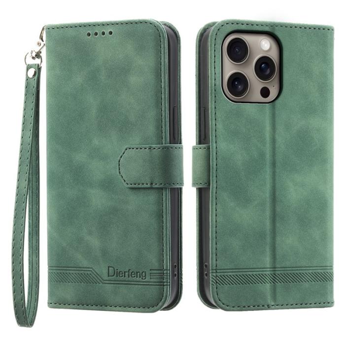 DIERFENG - DIERFENG DF-03 iPhone 16 Pro Max Wallet Fodral Äkta läder - Grön