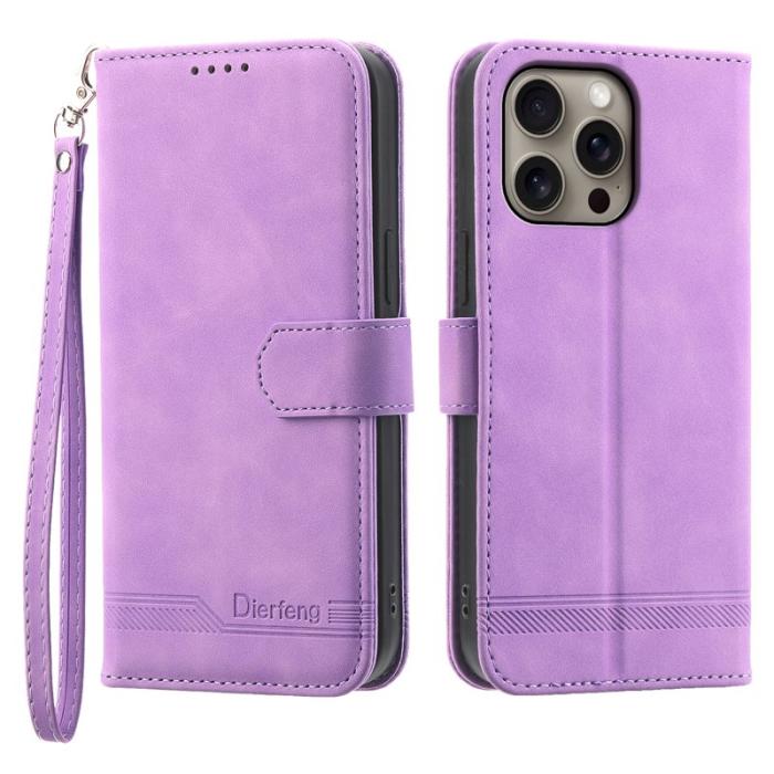 DIERFENG - DIERFENG DF-03 iPhone 16 Pro Max Wallet Fodral Äkta läder - Lila