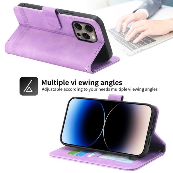 DIERFENG - DIERFENG DF-03 iPhone 16 Pro Max Wallet Fodral Äkta läder - Lila